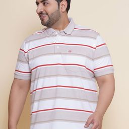 John Pride Horizontal Striped Polo Collar Plus Size T-shirt-image-76