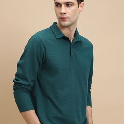 HIGHLANDER Self Design Textured Polo Collar T-shirt-image-41