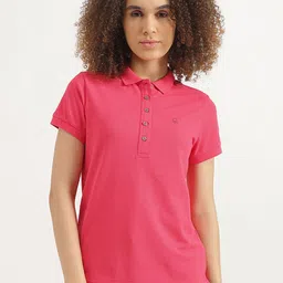 United Colors of Benetton Women Solid Polo Collar Cotton T-shirt-picture-29