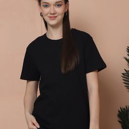 Friskers Women Solid Round Neck Pure Cotton Oversized T-shirt-image-81