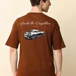 MISCHIEF MONKEY Biker Printed Oversized Cotton T-shirt-image-41
