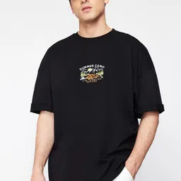 Trendyol Round Neck Drop Shoulder Sleeves Typography Printed Regular Fit Cotton T-shirt-image-18