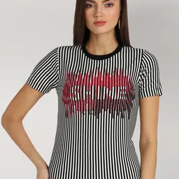 shashvi Women Black Striped Applique T-shirt-picture-35
