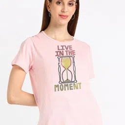 shashvi Women Pink Printed Embellished Round Neck T-shirt-picture-8