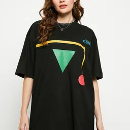 Skidlers Geometric Printed Oversized Drop-Shoulder Sleeves Cotton T-shirt-image-15