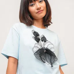 Street By Tokyo Talkies Women Graphic Printed Round Neck Applique T-shirt-picture-1