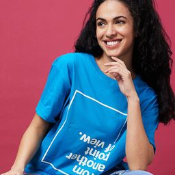 Globus Blue Typography Printed Drop Shoulder Sleeves Pure Cotton Oversized T-Shirt-picture-45