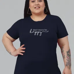 Trend Level Plus Size Typography Printed Pure Cotton T-shirt-image-8