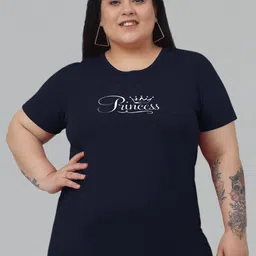 Trend Level Plus Size Round Neck Typography Printed Cotton T-shirt-image-51