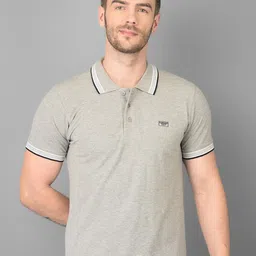 Canary London Men Grey Solid Polo Collar Slim Fit T-shirt-picture-45