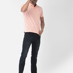 Crimsoune Club Men Pink Printed Polo Collar Slim Fit T-shirt-image-68