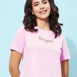 Berrylush Pink Brand Logo Printed T-shirt-image-95