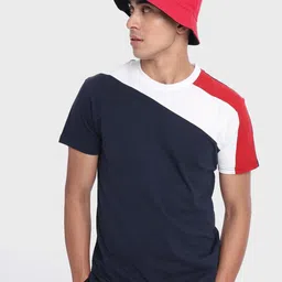 Bewakoof Men Navy Blue & White Colourblocked T-shirt-picture-42