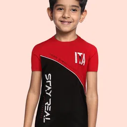 Monte Carlo Boys Red & Black Pure Cotton Colourblocked T-shirt-image-20