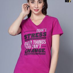 Fleximaa Women 2 Printed V-Neck Pure Cotton T-shirt-image-52