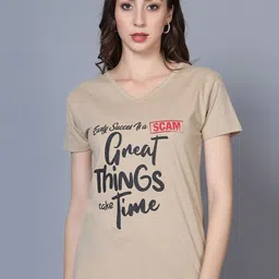 Fleximaa Typography Printed V-Neck Pure Cotton T-shirt-image-29