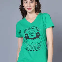 Fleximaa Graphic Printed V-Neck Pure Cotton T-Shirt-image-34