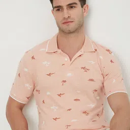 Mufti Conversational Printed Polo Collar Slim Fit Pure Cotton T-shirt-image-52