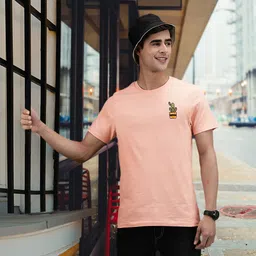Mast  Harbour Men Peach-Coloured Solid Round Neck Pure Cotton T-shirt-image-20