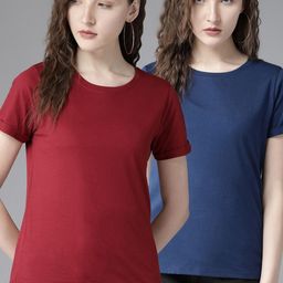 Roadster Women Pack of 2 Solid Round Neck Pure Cotton T-shirt-image-71