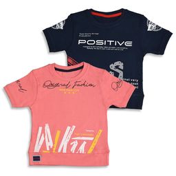 BAESD Boys Pack Of 2 Typography Printed Pure Cotton Round Neck Applique T-shirt-image-81