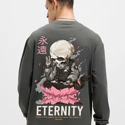 Bewakoof Grey Eternity Graphic Printed Drop-Shoulder Sleeves Oversized Pure Cotton T-shirt-image-81