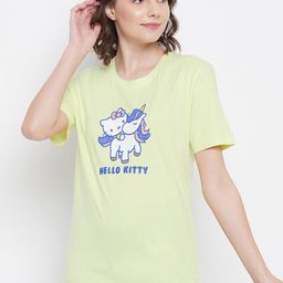 Clovia Women Yellow & Blue Graphic Printed Cotton Lounge T-Shirt-picture-32