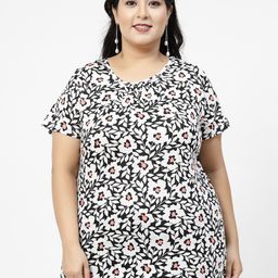 plusS Plus Size White Floral Printed Cotton T-shirt-image-67