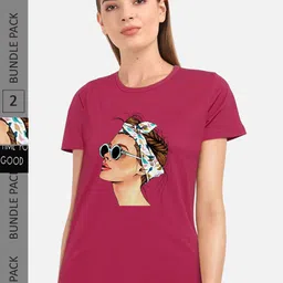 CHOZI Pack Of 2 Graphic Printed Short Sleeves Pure Cotton T-shirt-picture-2