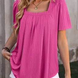 StyleCast Fuchsia Scoop Neck Relaxed Fit T-shirt-image-45