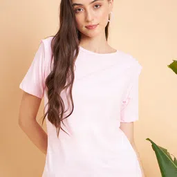 MINT STREET Women Pink V-Neck Drop-Shoulder Sleeves Pockets T-shirt-image-15
