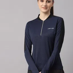 JUMP USA Women Navy Blue & Black V-Neck Sports T-shirt-picture-49