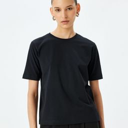 Koton Women Solid Round Neck Cotton Oversized T-shirt-image-96