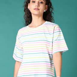 V-Mart Women Striped Round Neck Cotton T-shirt-picture-12