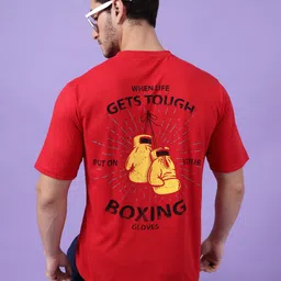 Bukkl Men Printed Round Neck Oversized T-shirt-image-70