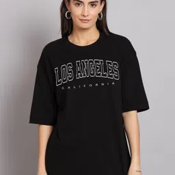 Imsa Moda Typography Printed Drop-Shoulder Sleeves Cotton Oversized T-shirt-image-4