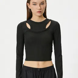 Koton Drop-Shoulder Sleeves Cut Outs T-shirt-18