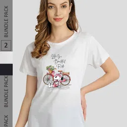 CHOZI Pack Of 2 Snoopy Printed Cotton T-shirt-image-63