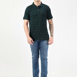 SQUIREHOOD Geometric Printed Polo Collar Cotton Slim Fit T-shirt-image-94