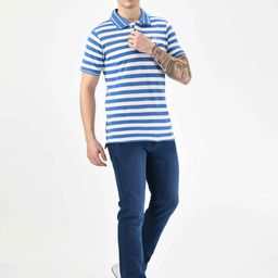 SQUIREHOOD Striped Polo Collar Cotton Slim Fit T-shirt-image-99