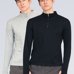 appulse Men Pack Of 2 Black & Grey High Neck Pockets Slim Fit T-shirt-9
