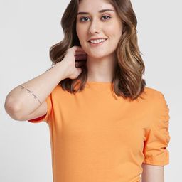 SPYKAR Round Neck Puff Sleeves Ruched Cotton Top-picture-16