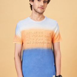 People Blue Tie & Dye Pure Cotton Slim Fit T-shirt-image-14