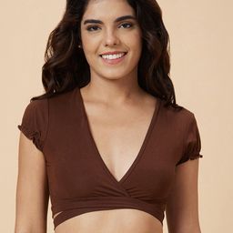 Globus Women Brown V-Neck Pockets Slim Fit T-shirt-image-41