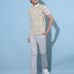 Crimsoune Club Boys Floral Printed  Polo Collar Slim Fit Cotton T-shirt-picture-1