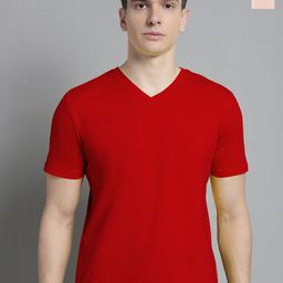 FBAR Men Red V-Neck Extended Sleeves Pockets Slim Fit T-shirt-image-94
