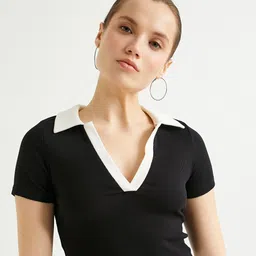 Koton Polo Collar Regular Sleeves Cotton Slim Fit Crop T-shirt-image-52