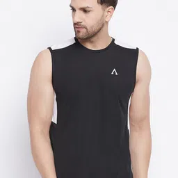AUSTIEX Men Black & White Slim Fit T-shirt-image-3