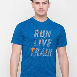 Globus Men Teal Typography Printed Slim Fit Running T-shirt-image-0