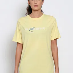 deb Women Yellow Typography Printed Oversized Cotton T-shirt-image-49